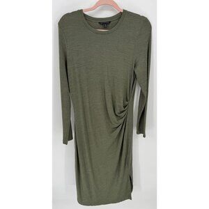 Banana Republic Womens Olive Green Long-Sleeve Ruched Side Knit Dress